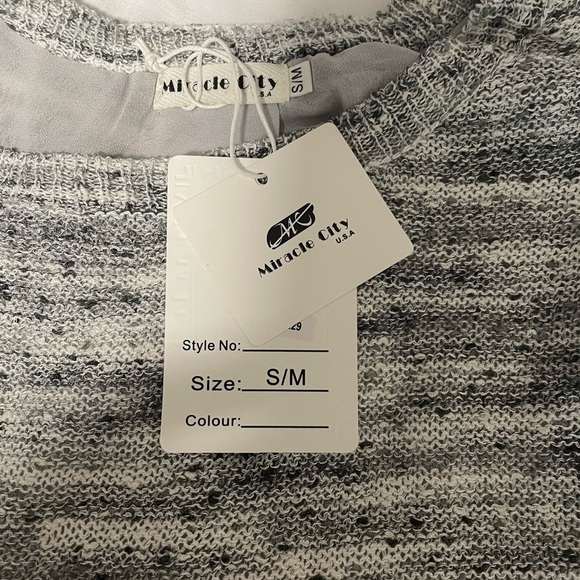 NWT Miracle Lightweight Gray Knit Sweater Semi Sheer Back Insert with Tie. S/M - Picture 8 of 9